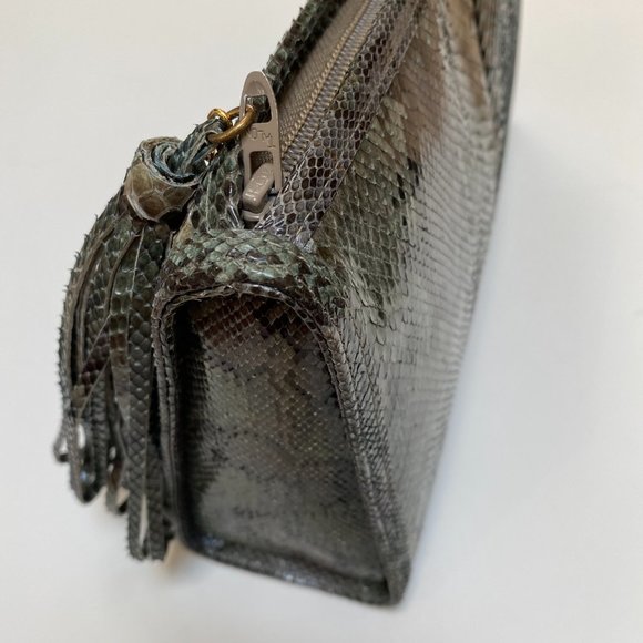 LIKE NEW Vintage Morris Moskowitz Genuine Brown Green Reptile Snakeskin handbag - Picture 4 of 10